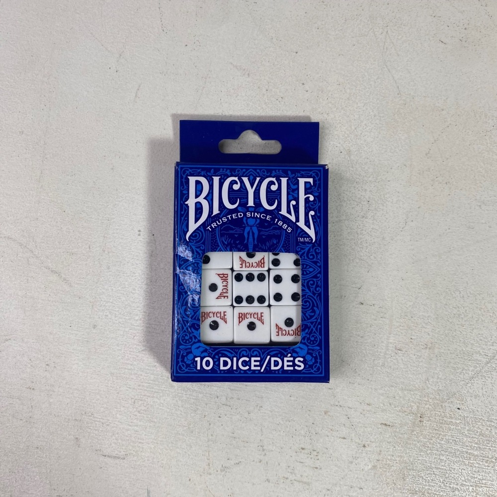 Bicycle 10 Count Dice Set White Red Logo 6-Sided D6 Game Accessory 01607 NEW